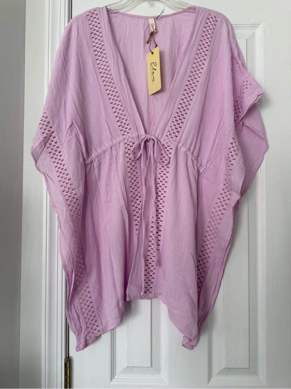 Elan Soft Lavender Crochet-Trim Tie-Front Tunic NWT